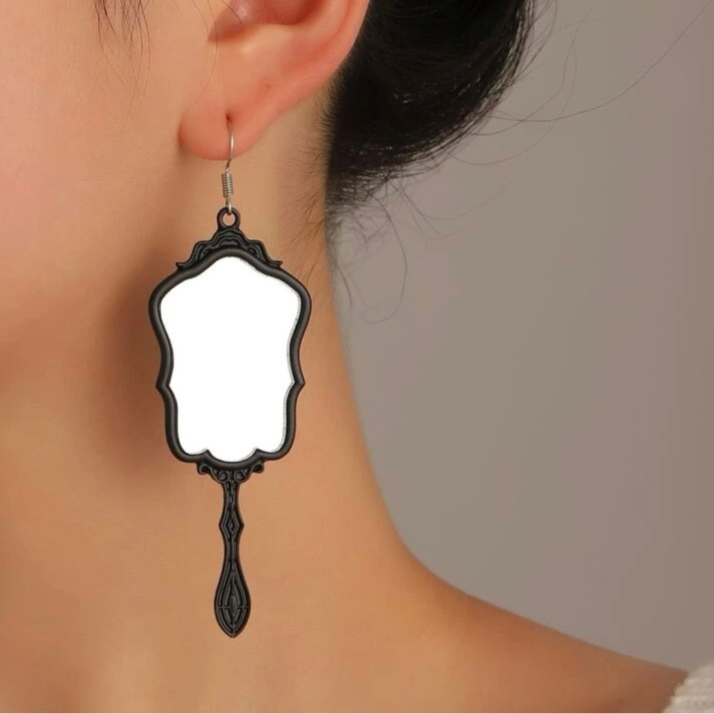 Black Hanging Mirror Lightweight Earrings